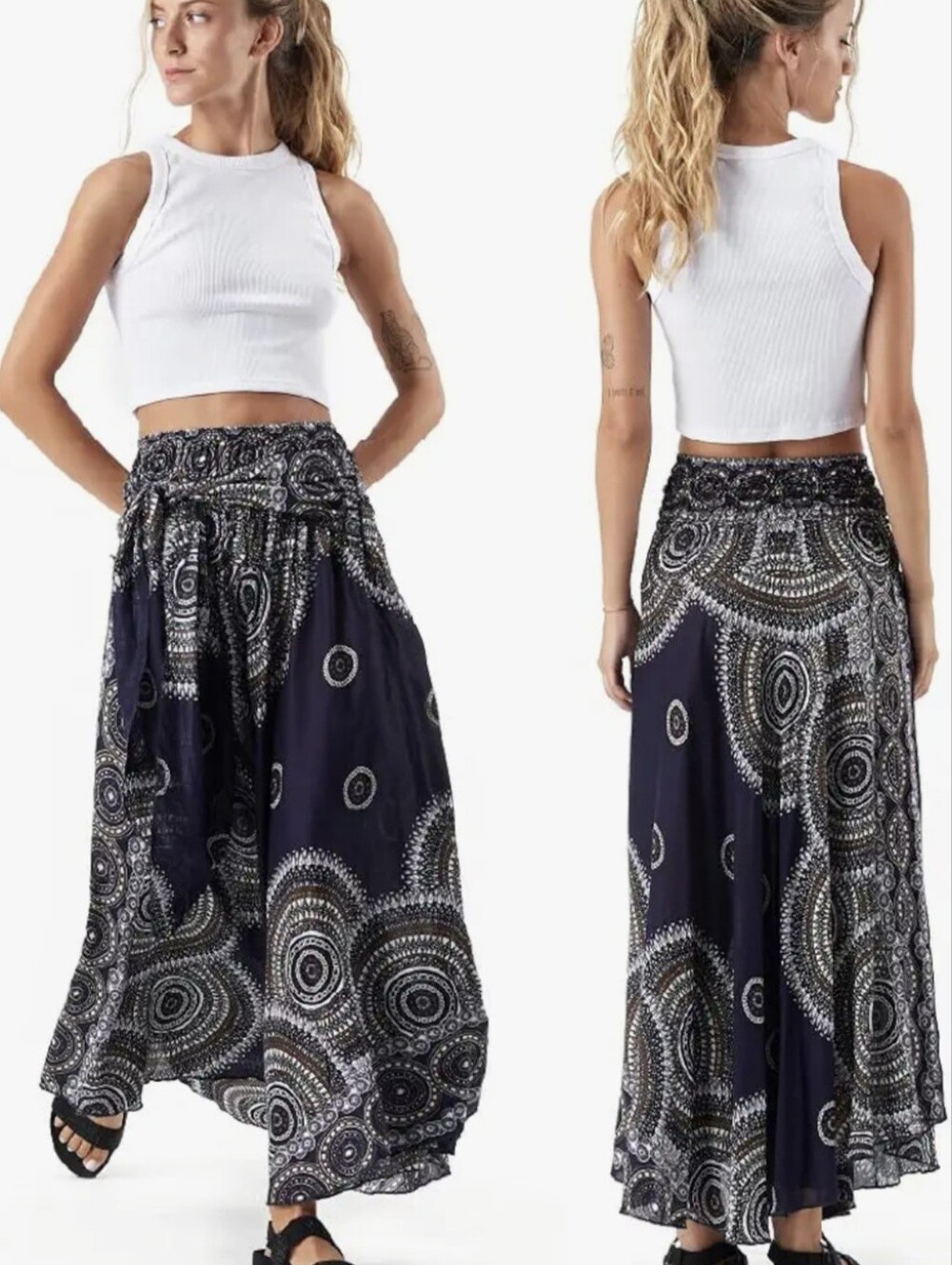 Boho Maxi Skirt in Navy Mandala Print - Picture 2 of 5